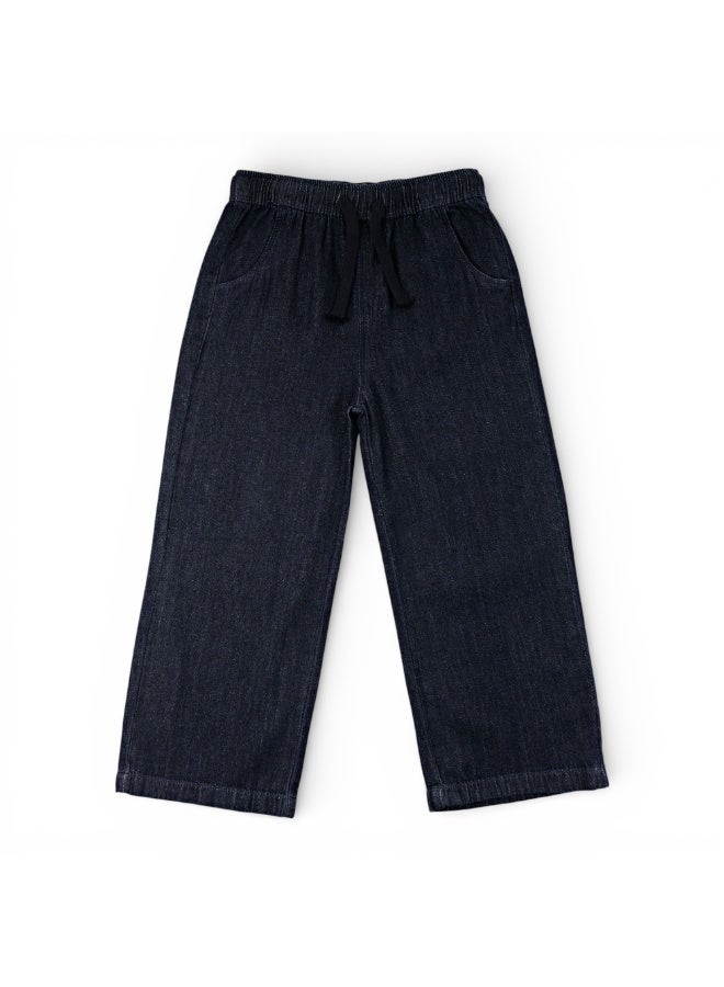 MARWAN Baby Denim Baggy Long Pants with Elastic Waistband and Drawstring - Image 1